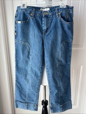 NWT Vintage Baby Phat Cuffed Crop Capri Jeans Gold Embroidered Cat Logo